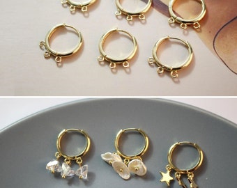 10pcs- Gold round Ear Hoops with 3 loops,  14K Gold/ Silver Plated Leverback Earrings, Huggie Hoops Earring BB041