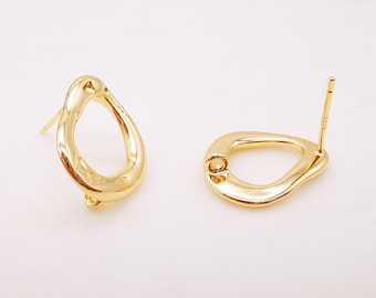 4pcs Gold Teardrop Earring Post With Loop, Nickel Free Earrings, Ear Stud Loop, Hypoallergenic Earring Findings Z045