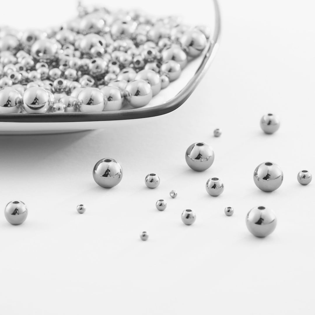 White Gold Plated Beads, Gold Spacer Beads, 14k Gold Round Beads,3mm