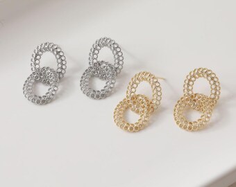 Double Loop Post,  Ear Pin Nickel Free Earring, Gold/Silver Ear Stud, Hypoallergenic Earring Finding GZ819