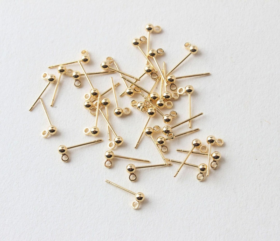 10pcs Ball Stud Earring Post,stud Earring With Loop , Gold/silver Ball