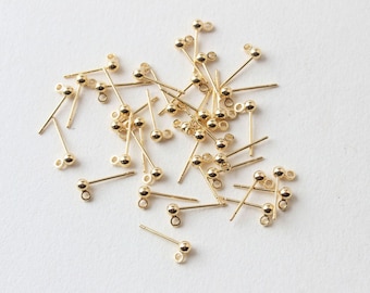 10pcs Ball Stud Earring Post, Stud Earring With Loop , Gold/Silver Ball Post Earring,Hypoallergenic Earring Post,Earring Findings D0007