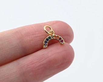10x5mm Tiny Colorful CZ Micro Pave Rainbow Charm, Crystal CZ Rainbow Pave Pendant, 18K Gold Plated, Necklace charms, Jewelry Findings S606