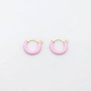 Multicolor Enamel Ear Hoops, 15mm, 9 colours you choose, 18K Gold Plated Leverback Earrings, Huggie Hoops Earring S20521 Pink
