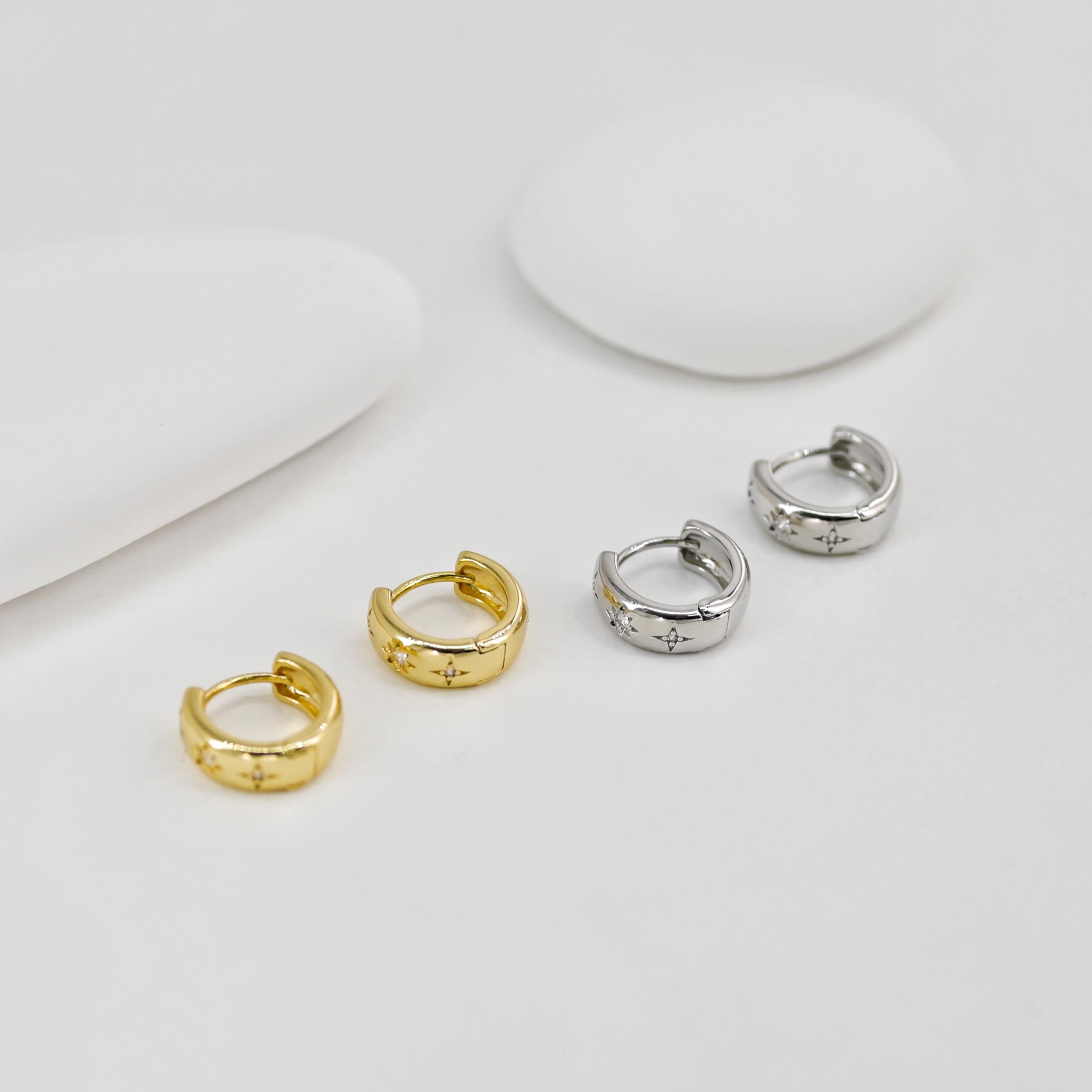 Stella Huggie Orecchini A Cerchio Donna 2,2 Cm - Placcati Oro Rosa E Argento Con Zirconia Cubica - Ipoallergenici, Senza Nichel, Regalo - 2