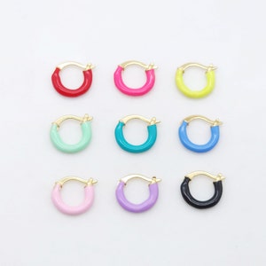 Multicolor Enamel Ear Hoops, 15mm, 9 colours you choose, 18K Gold Plated Leverback Earrings, Huggie Hoops Earring S20521 image 1