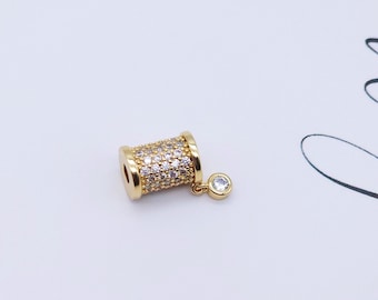 Cubic Tube Spacer Beads, 18K Gold Plated, CZ Pave Bracelet Necklace Making Jewelry Finding S20605