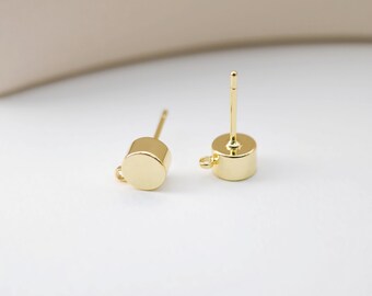 Gold Round Earring Post With Loop, 6mm, Nickel Free Earrings, Ear Stud Loop, Hypoallergenic Earring Findings D0194