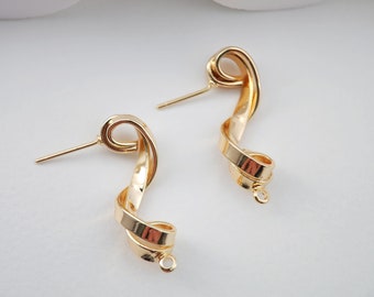 18K Gold Twist Earrings Post With Loop, Nickel Free Earrings, Ear Stud Loop, Hypoallergenic Earring Findings ZX208