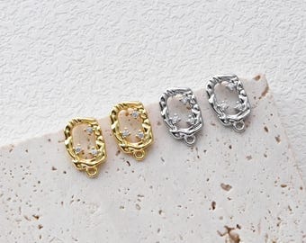 Pino retangular para brinco com zircônia cúbica e argola, sem níquel, banhado a ouro 18K, hipoalergênico D0433