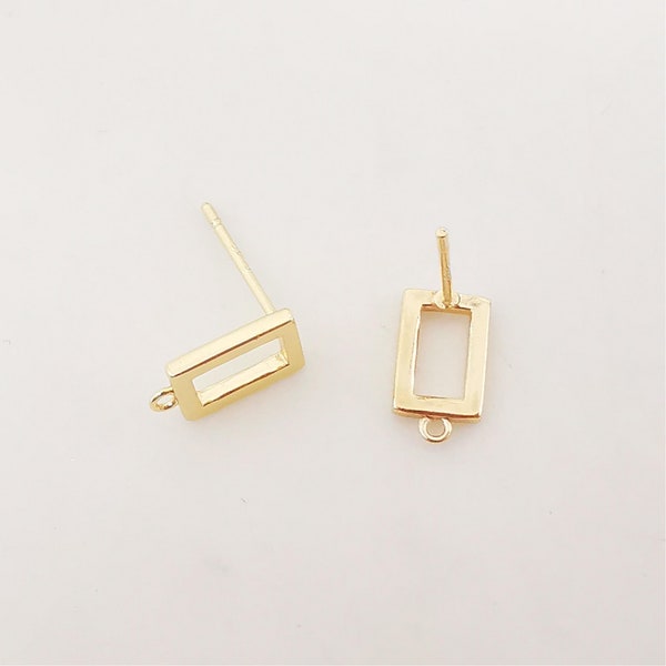 4pcs 14K Gold Rectangular Earring Post With Loop, S925 Silver Ear Pin Nickel Free Earrings, Ear Stud, Hypoallergenic Earring Findings Z077