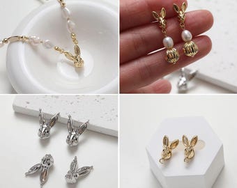 Bunny Rabbit Head Post & Pendant with Loop, 14k Gold Plated, 3D Brass Animal Pendant, DIY Earring Bracelet Necklace Jewelry Making GZ1033