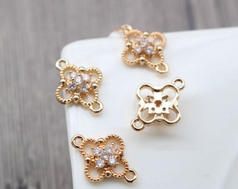 10 sztuk Flower Connector Charm, Cubic Zircon Crystal Flower Pendant, Prawdziwe pozłacane mosiężne kolczyki Charms, elementy biżuterii HL059-F146