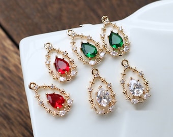 10pcs Flower Charm with loops, Boho Pendant, Cubic Pave Pendant, Bracelet Necklace Making, Gold Plated Jewelry Findings HL043-F032