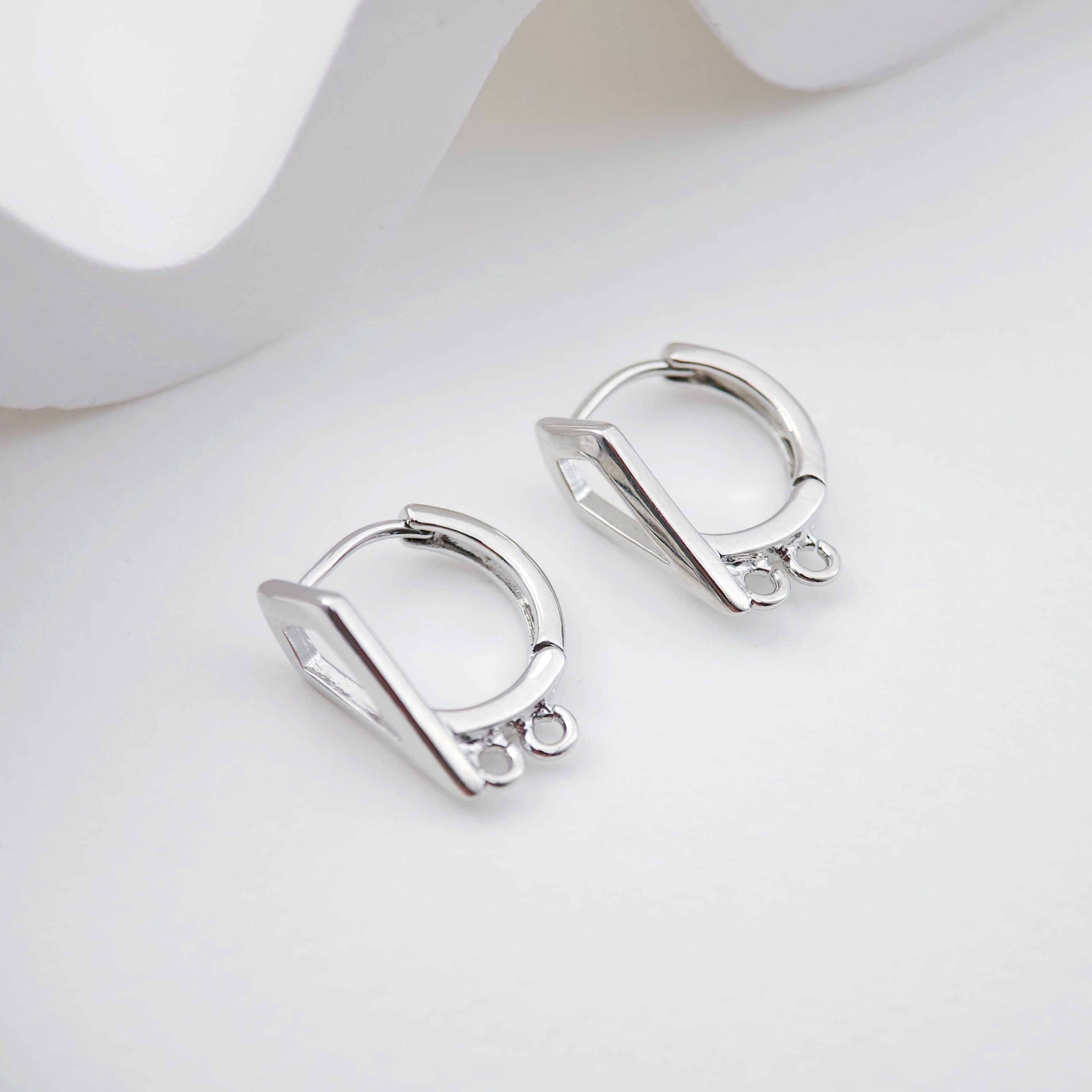 Loop Hoop Lock Geometric English Lock With Two Loops, Gold/rhodium Plated Earring Hoop ...
