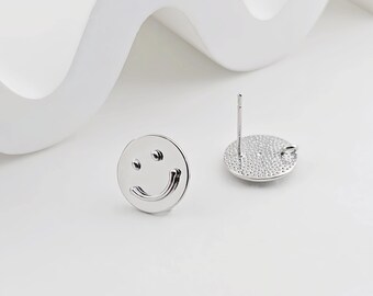 Emoji Round Earring Post, Smile Face Post Earring, S925 Silver Pin