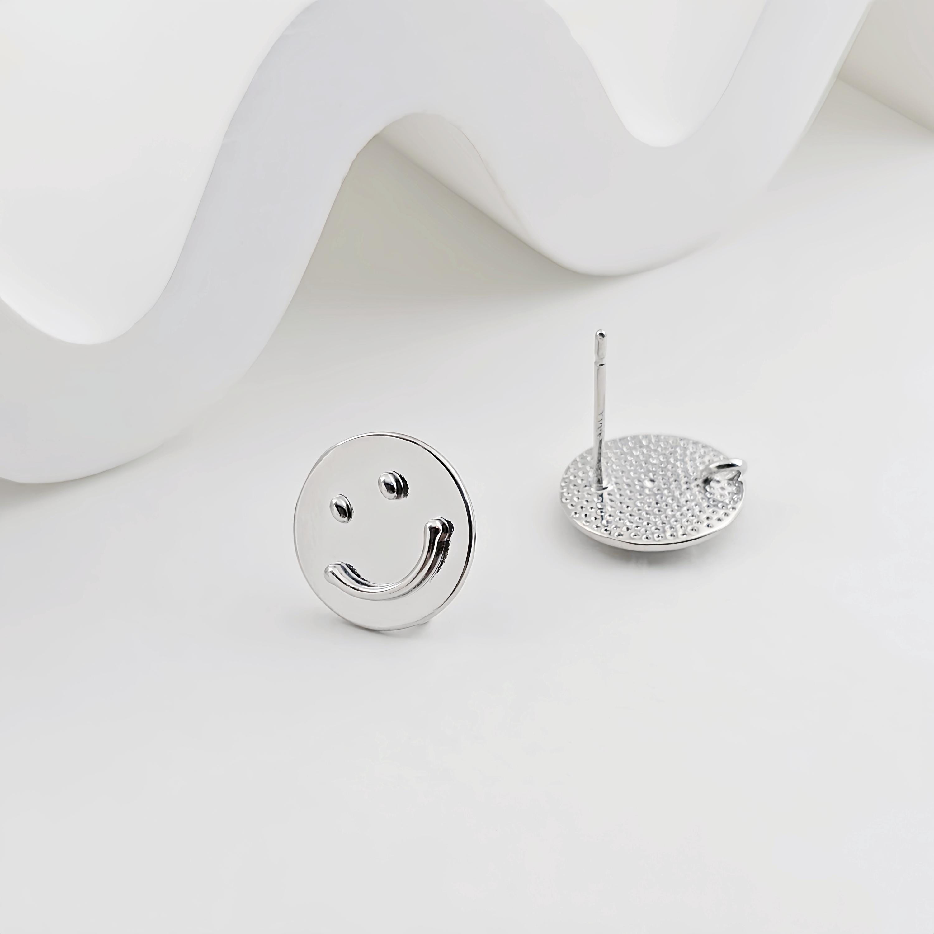 Emoji Round Earring Post, Smile Face Post Earring, S925 Silver Pin
