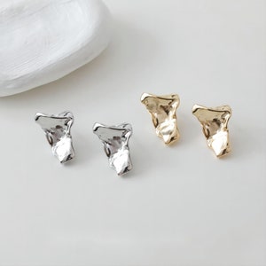 Irregular Hammered Earring Post, 14K Gold/Silver, S925 Silver Pin Nickel Free Earrings, Knot Ear Stud with Loop GE027