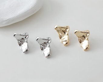 Irregular Hammered Earring Post, 14K Gold/Silver, S925 Silver Pin Nickel Free Earrings, Knot Ear Stud with Loop GE027