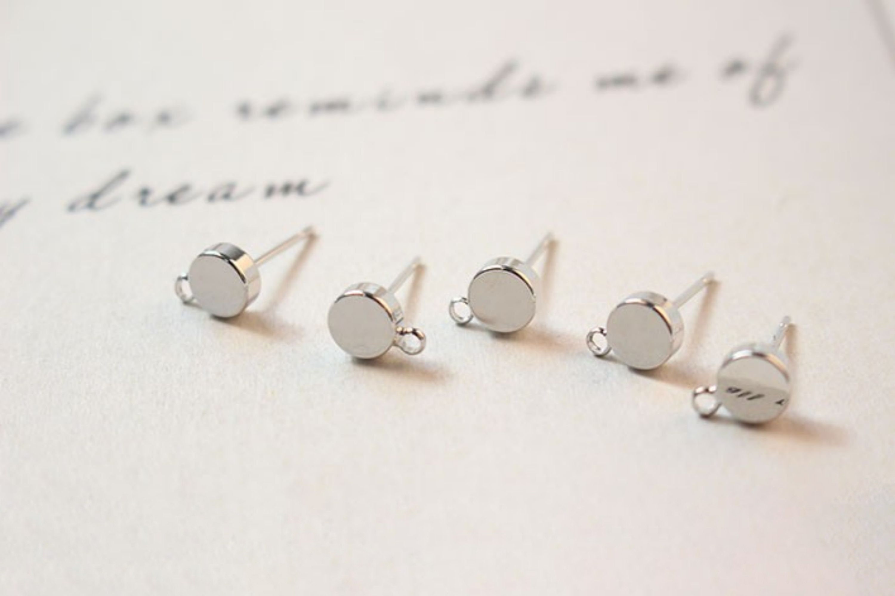 10pcs Gold Round Earring Post With Loop, 6mm, Pin Nickel Free