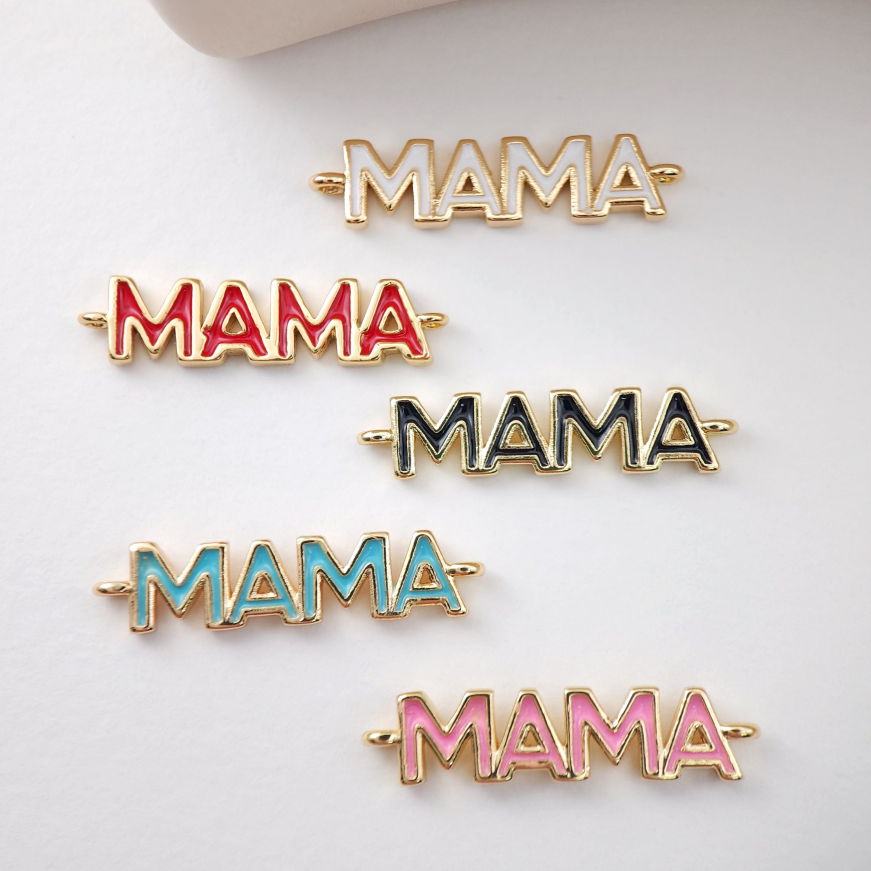 Cubic MAMA Connector, 18K Gold Plated Micro CZ Pave Connector Mom