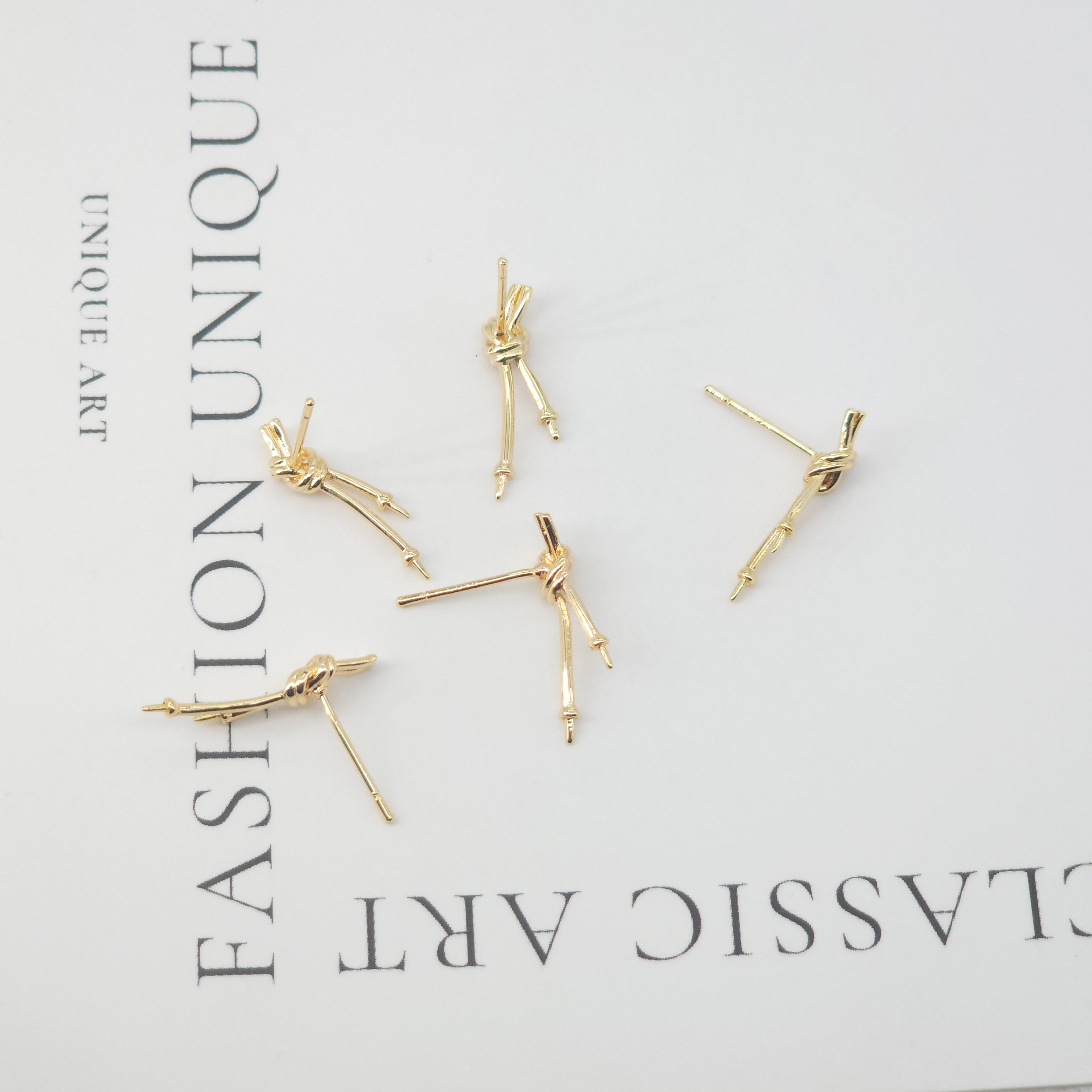 4pcs Gold Knot Earring Post With Loop, S925 Silver Ear Pin