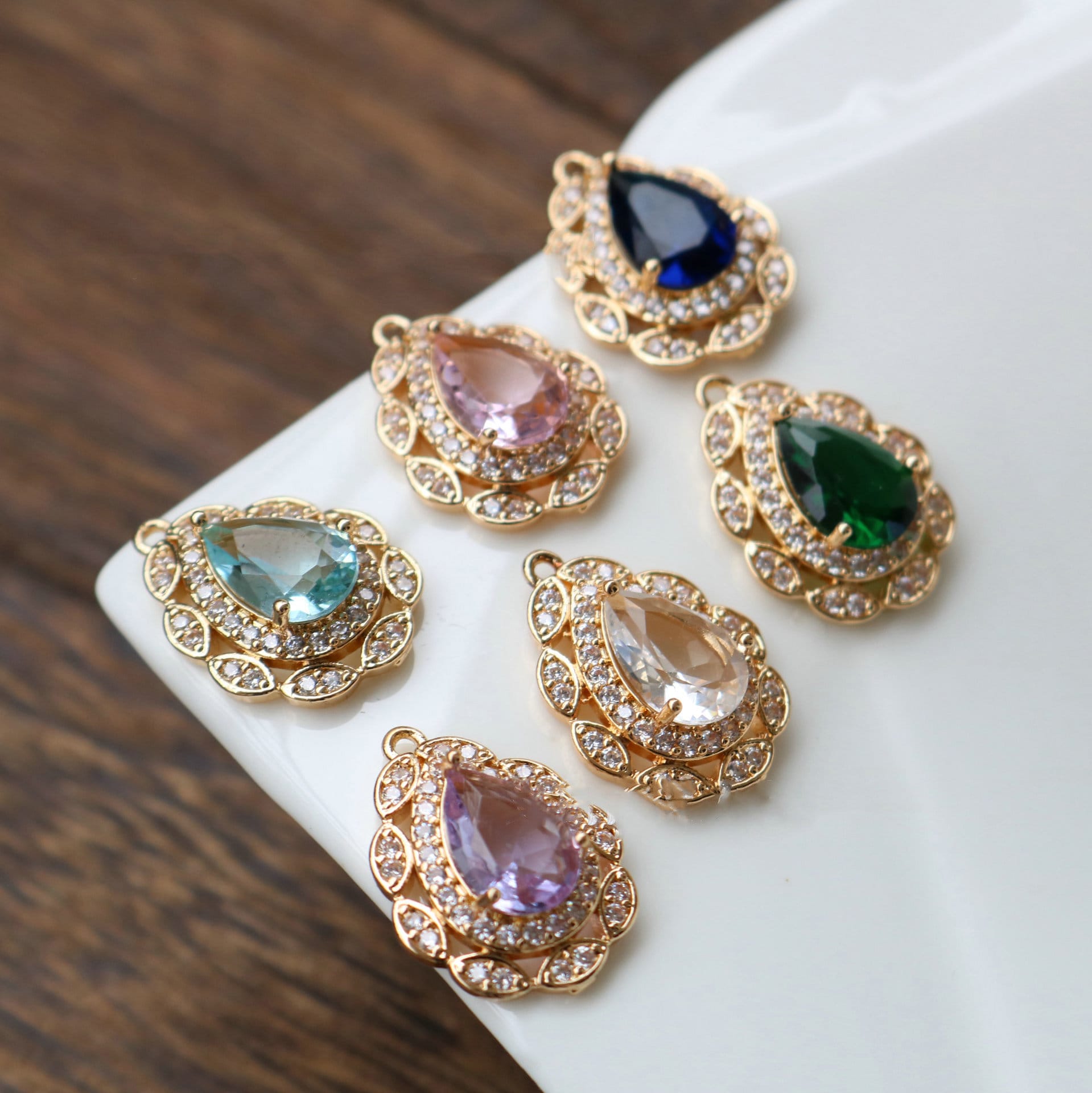 10pcs Flower Connector, Cubic Zircon Crystal Pendant