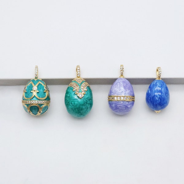 3D Enamel Jumbo Egg Pendant, Flower Egg, Peacock, 18K Gold Plated, Bracelet Necklace Pendnats, Jewelry Findings S20569