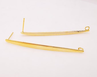 10pcs Shiny Gold Long Stud Earrings Post With Loop, Glossy Stud Earring Nickel Free, 52mm, Hypoallergenic Earring Findings Z049