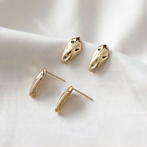 Irregular Stone Ear Post With Loop, Nickel Free Earrings, Gold Ear Stud, Hypoallergenic Earring Findings JJ016-ZX7001