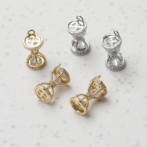3D Hourglass Pendant, Gold/Silver Plated, Cubic Zirconia Charms, 14K Gold Plated, Necklace Making Pendants, Jewelry Findings GT030