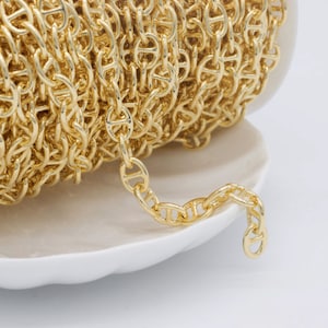 Cadena de nariz de cerdo- Plana de 5,7 mm- Cadenas chapadas en oro de 18 quilates, cadenas para joyería al por mayor, cadena sin terminar para la fabricación de collares S929