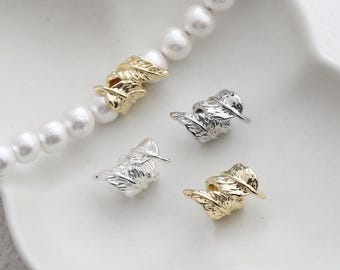 Feather Large Hole Spacer Beads, 14K Gold Plated, Feather Hole Beads, Necklace And Earring Making Beads, Jewelry Findings GZ1035