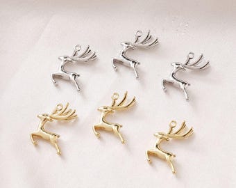 CZ Deer Reindeer Charm, 3D Brass Animal Pendant, 14K gold Plated, Tiny Findings For DIY Earring Bracelet Necklace Jewelry Making GZ1034