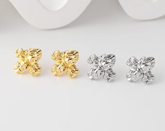 Pleated Flower Earrings Post With Loop, 18K Gold Plated, Nickel Free, Ear Stud Hypoallergenic Earring Findings D0447