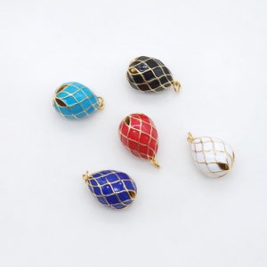 3D Enamel Jumbo Egg Pendant, Stripes Egg, 18K Gold Plated, Bracelet Necklace Pendnats, Jewelry Findings S20446