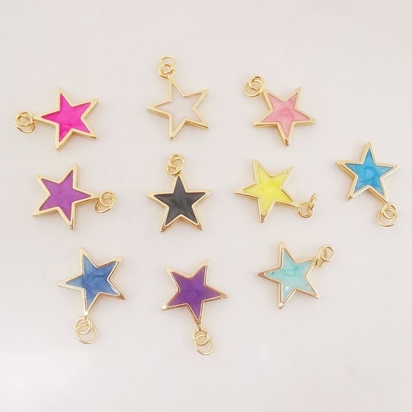 Multicolore Émail Star Charm, Pendentif Étoile Plaqué Or 18K, 16mm, Collier Bracelet Fabrication Pendentif S20315