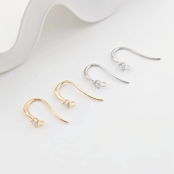14K Gold Plated Ear Wires, Cubic Pave Earring Hooks, Nickel Free, Fish Hooks, Ear Wires for Jewelry Making ZX296