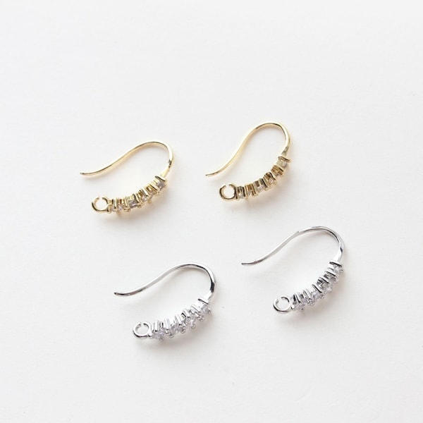 14K Gold Plated Ear Wires, Cubic Pave Earring Hooks, Nickel Free, Fish Hooks, Ear Wires for Jewelry Making BB020