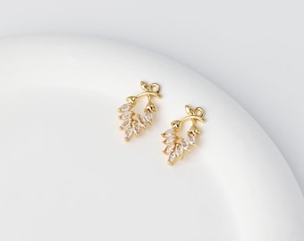 Sprankelende marquise bedel met zirkoonblad 18 kt verguld, kleine druppelhanger met bloemen voor het maken van sieraden D0775