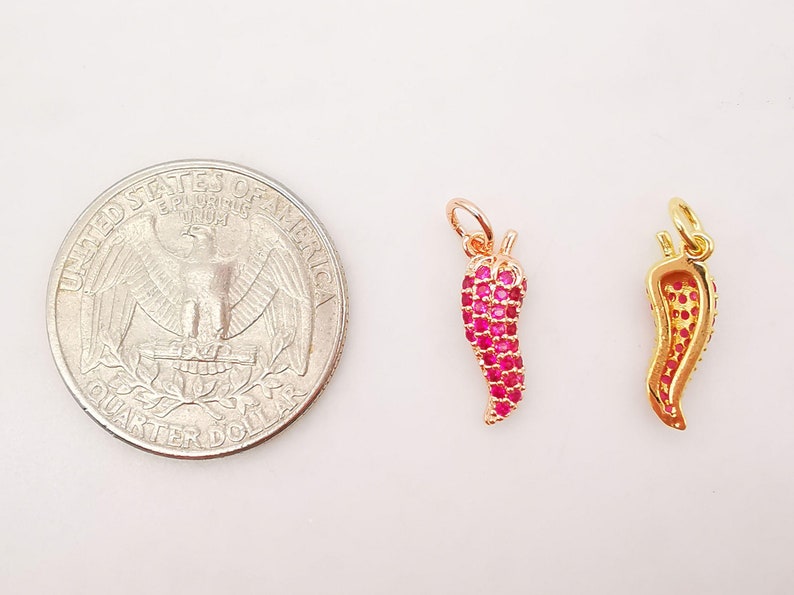 2PCS 6x15mm Chili Cubic Charms Jewelry Findings S634 Necklace charms 18K Gold Plated Fuchsia CZ Pave Pendant Pepper Shape Pendant
