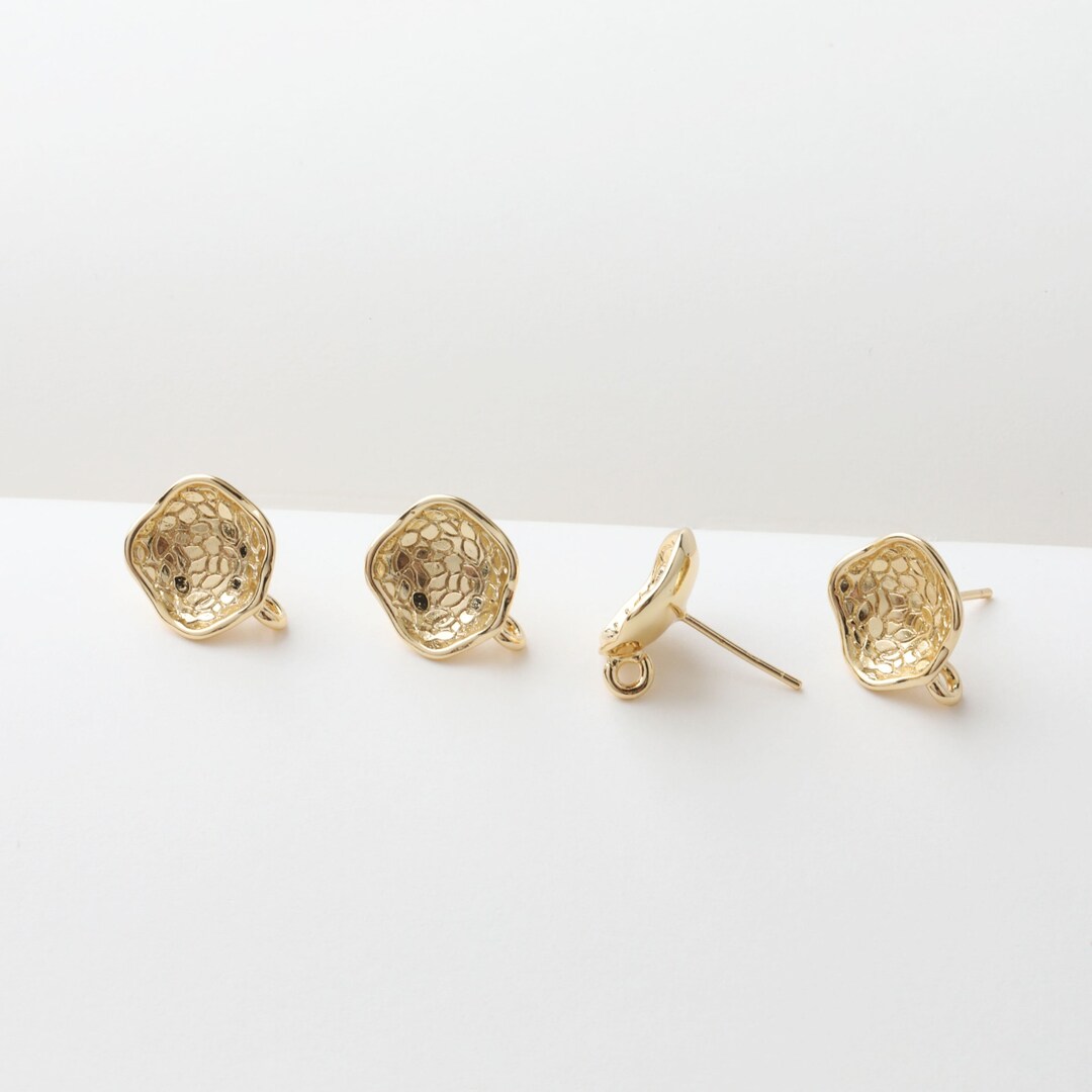 Concave Pleated Post With Loop, 14K Gold Plated, Pin Nickel Free