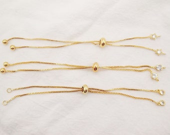 5PCS Adjustable Bracelet Making Chain For Making, 18K Gold Plated Half Finished Slide Box Chain with Rubber Stopper Beads 1.2mm Flat, S992