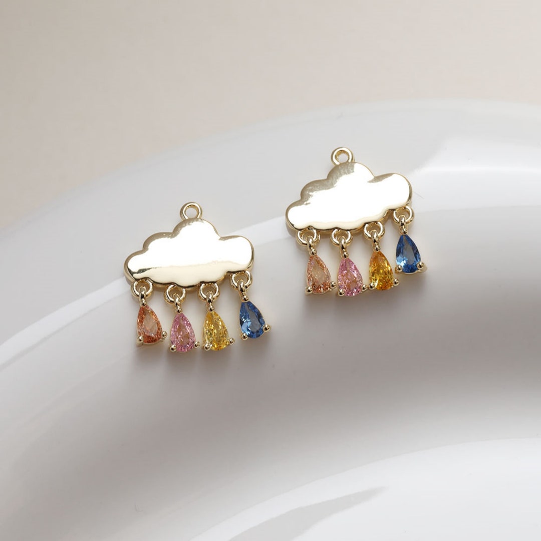 Dainty Cloud Charm, Coloured Cubiz Zircon Pendant, 18K Gold Plated ...