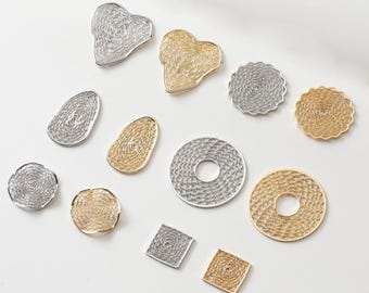 Heart/Oval/Square/Round Charm, Textured Mesh Pendant, 14K gold Plated,  For DIY Earring Bracelet Necklace Jewelry Making GZ1062