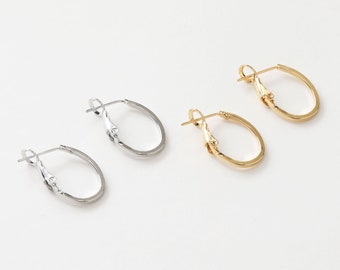 14K Gold Plated Oval Hoop Earring, Huggie Hoops Earring Parts,  Pin, 15*19mm, Oval Hoop earring  for Jewelry Making GZ167