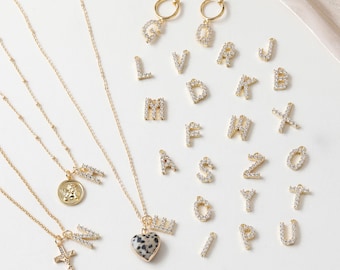 CZ Alphabet Letter Charm, 14K Gold Plated, Micro Pave, Cubic Zirconia Initial Charm, For Necklace Bracelet Earring Making GZ1021