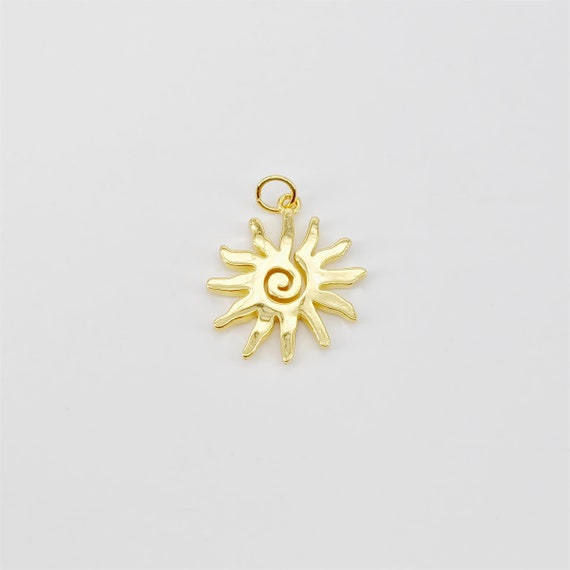 Gold Sun Charm, Sun With Rays Pendant, 18K Gold Plated