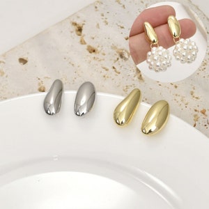 Rund öronstift med böjd yta och ögla, öronpinne med nickelfri design, oval öronstift med vattendroppe, hypoallergena örhängen LL170-D0316
