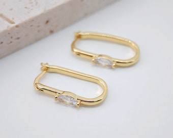 18K Gold Plated Oval Hoop Earring, CZ Pave, Huggie Hoops Earring Parts, Oval Hoop earring  for Jewelry Making S20622